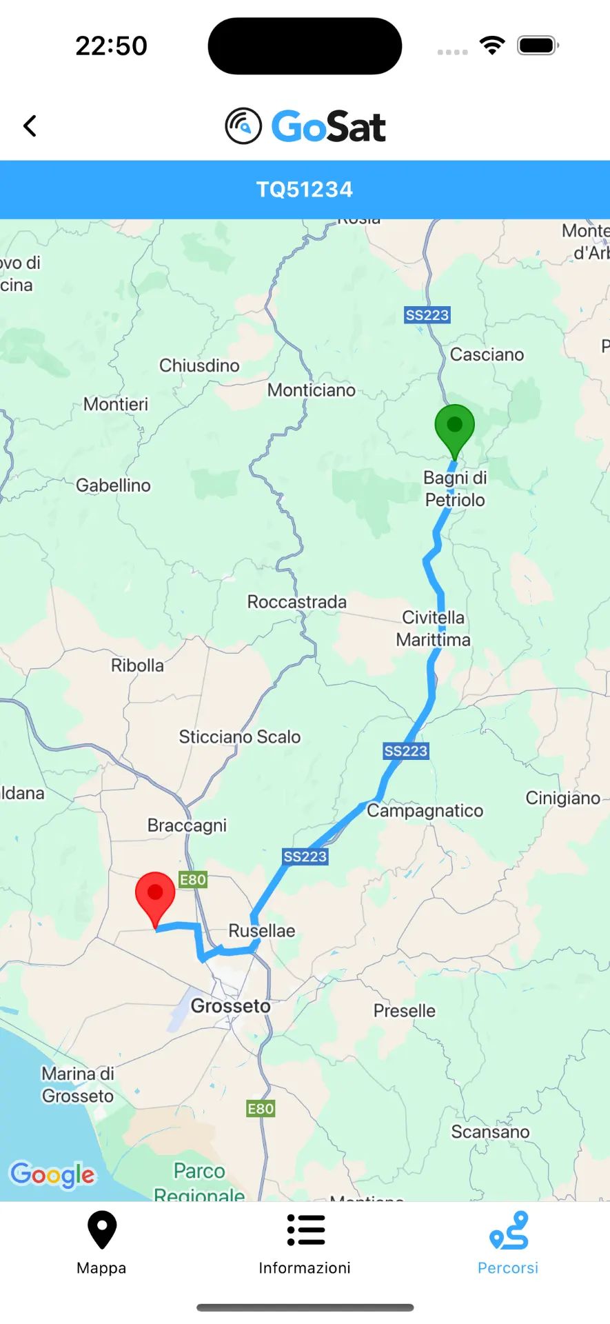 App GoSat — Percorso sulla mappa